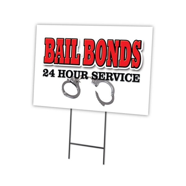 Bail Bonds Yard Sign & Stake outdoor plastic coroplast window, C-1216-DS-Bail Bonds